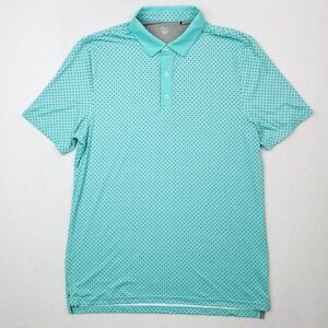 Graham Luxe Polo Shirt Mens Large Teal Green Square Allover Print Performance